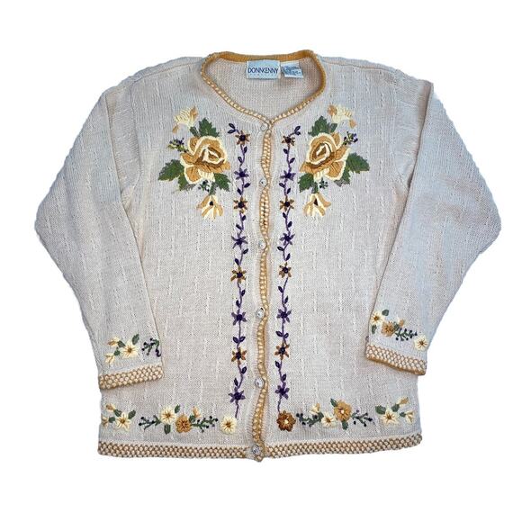 Donnkenny Woman's Tan Embellished Cardigan button down cardigan Size Medium - Picture 1 of 3